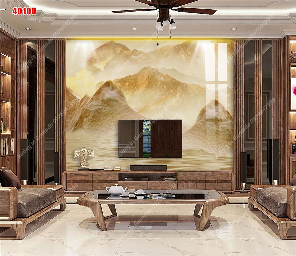 Tranh Gương Phủ Ceramic In Hình Vân Đá Sơn Thủy Hữu Tình