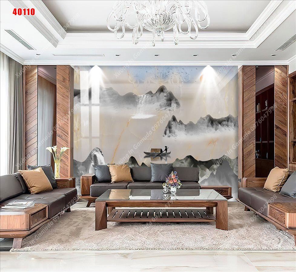 Tranh Gương Phủ Ceramic In Hình Vân Đá Sơn Thủy Hữu Tình