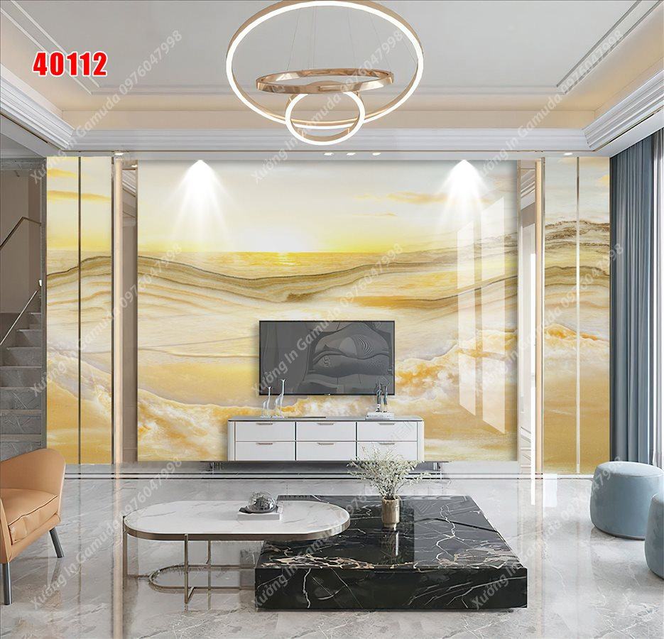 Tranh Gương Phủ Ceramic In Hình Vân Đá Sơn Thủy Hữu Tình