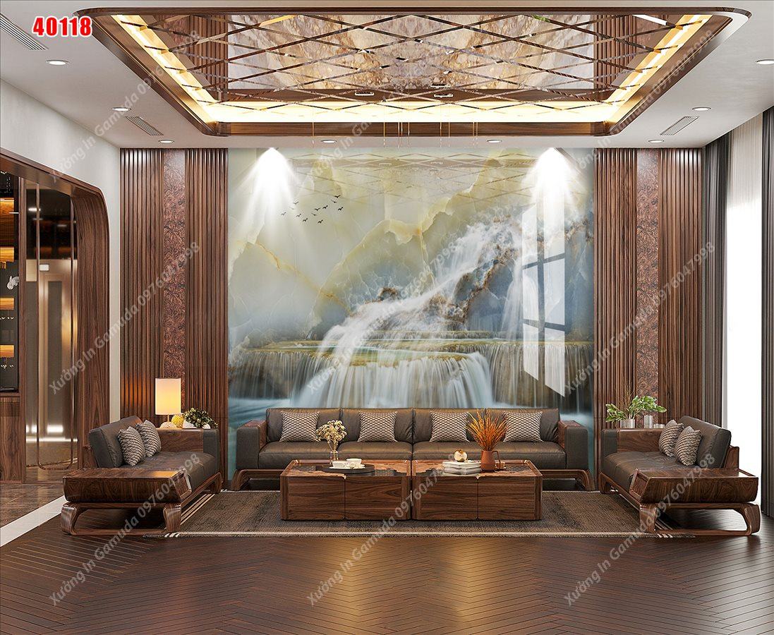 Tranh Gương Phủ Ceramic In Hình Vân Đá Sơn Thủy Hữu Tình Hiện Đại