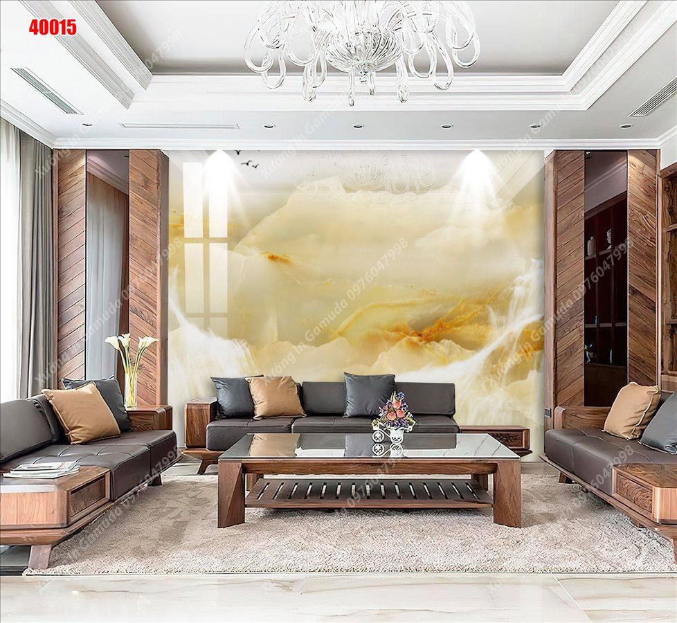 Tranh PVC Vân Đá Tranh Sơn Thủy Hữu Tình Phong Cảnh Hùng Vĩ Của Thiên Nhiên Vừa Có Sống Nước Vừa Có Đồi Núi Trời Cao Mây Trắng 