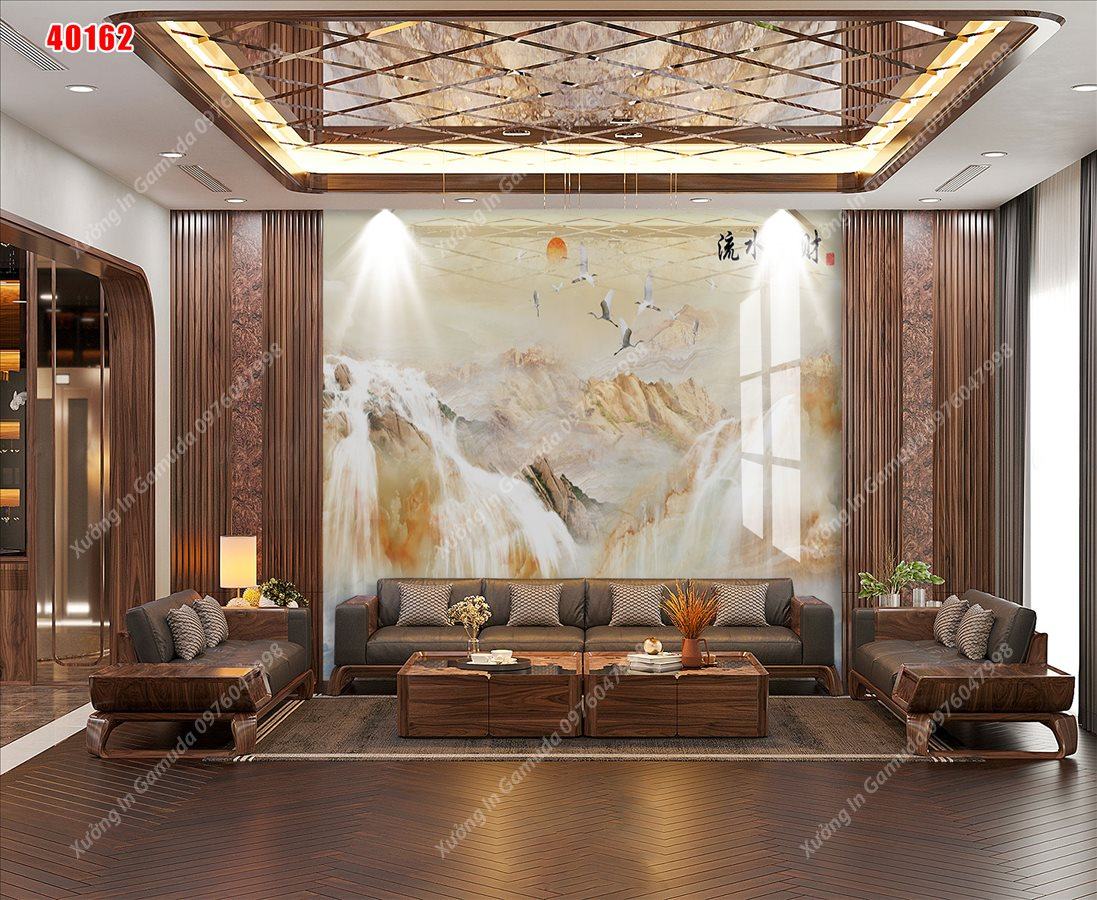 Tranh Xuất Tranh Gương In Hình Vân Đá Sơn Thủy Hữu Tình Có Bóng Đàn Hạc Đang Bay