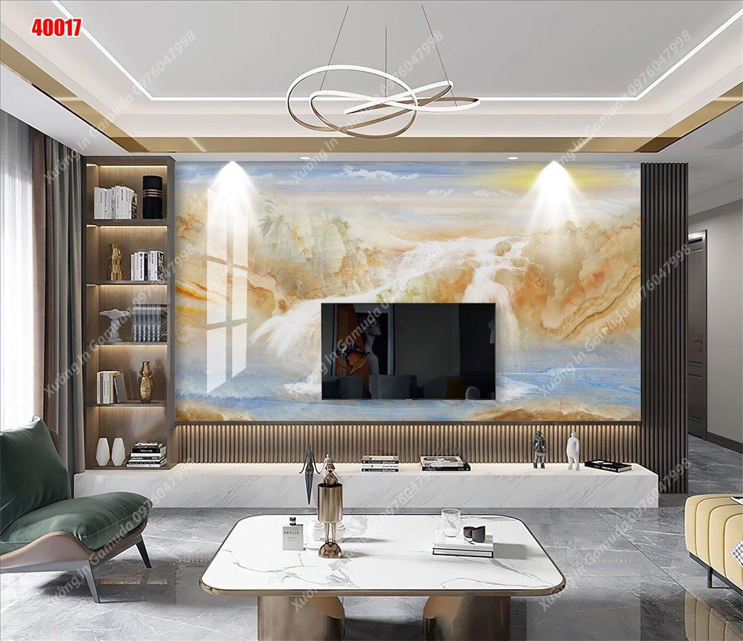 Tranh PVC Vân Đá In Hình Sơn Thủy Hữu Tình Đẹp Nhất 