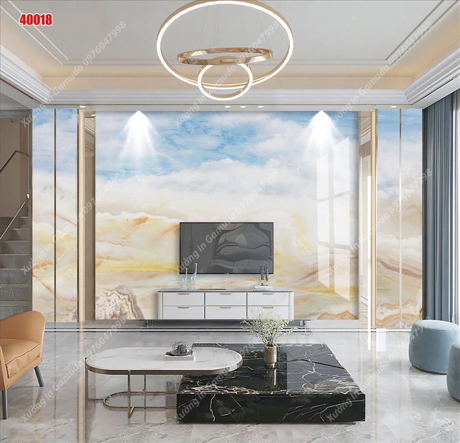  Tranh Gương Phủ Ceramic In Hình Vân Đá Sơn Thủy Hữu Tình 