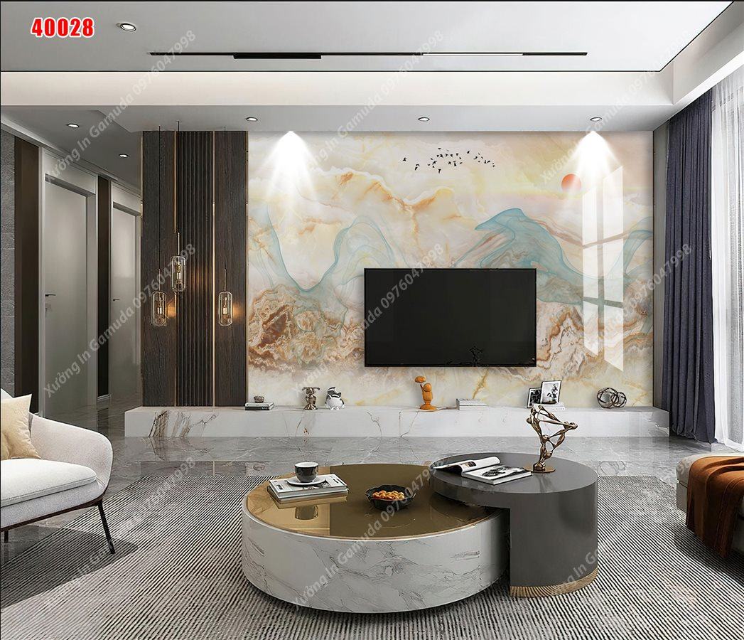 Tranh PVC In Hình Vân Đá Sơn Thủy Hữu Tình Phong Cách Hiện Đại