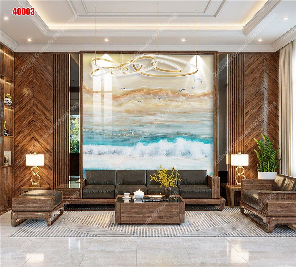 Tranh treo tường pha lê tráng gương phủ ceramic phong cảnh sơn thủy