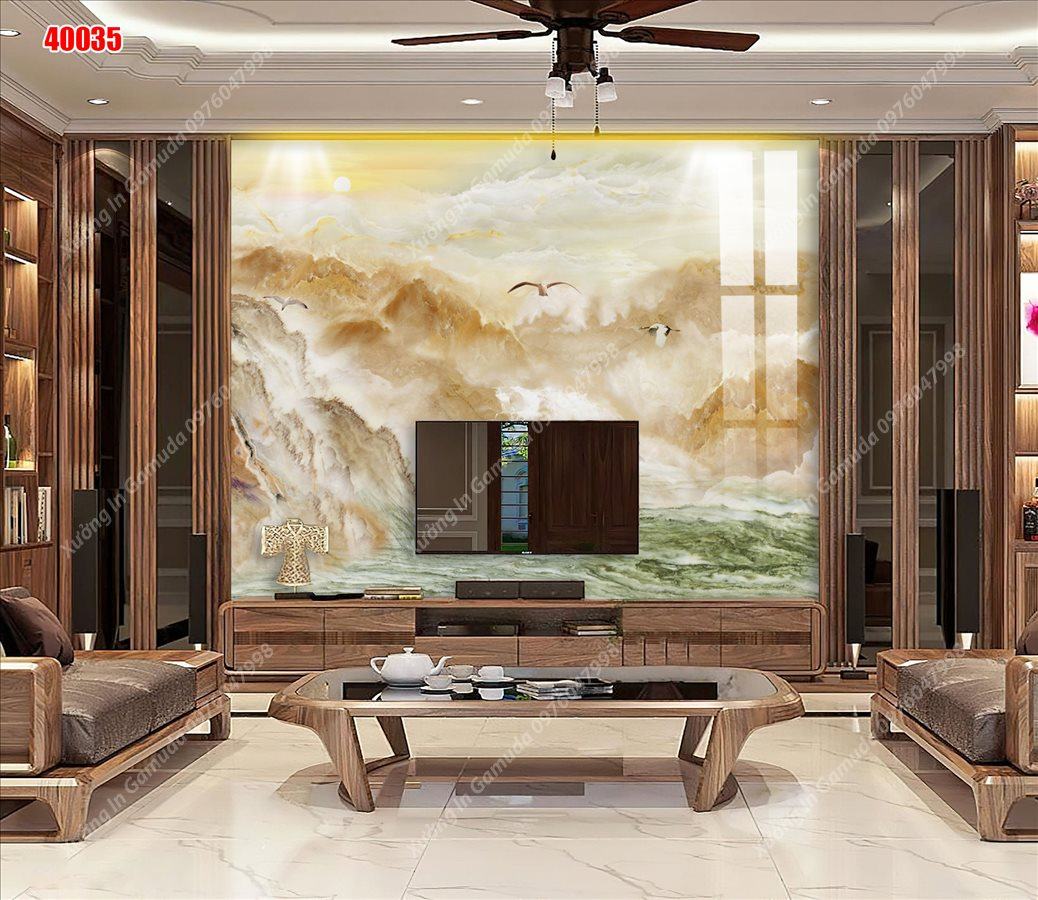 Tranh PVC Vân Đá Sơn Thủy Chịu Nhiệt Tốt Không Phai Màu Độ Bền Lên Đến Nhiều Năm