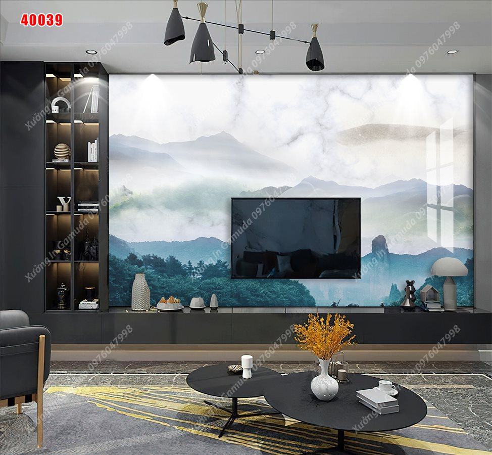 Tranh Gương Phủ Ceramic In Hình Vân Đá Sơn Thủy Hữu Tình