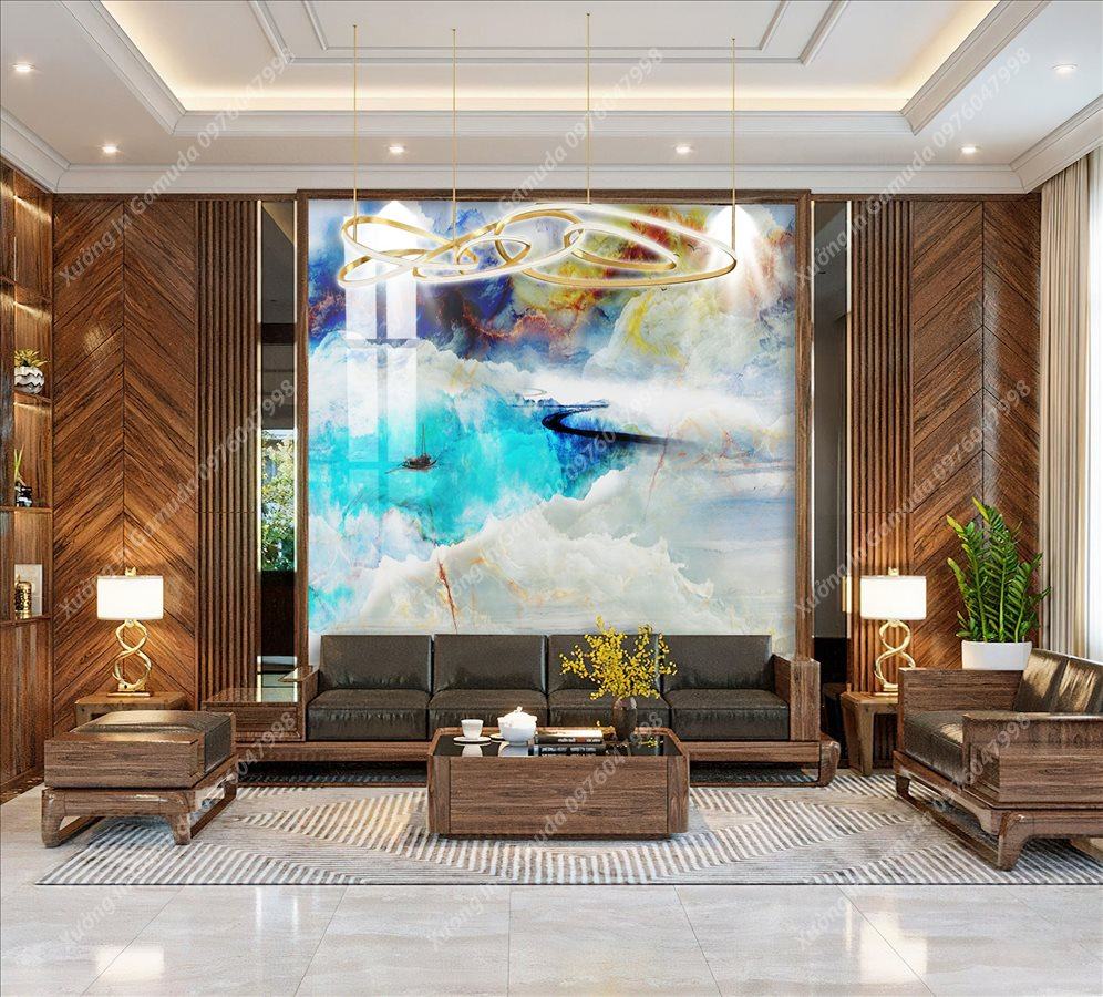 Tranh Gương Phủ Ceramic In Hình Vân Đá Sơn Thủy Hữu Tình