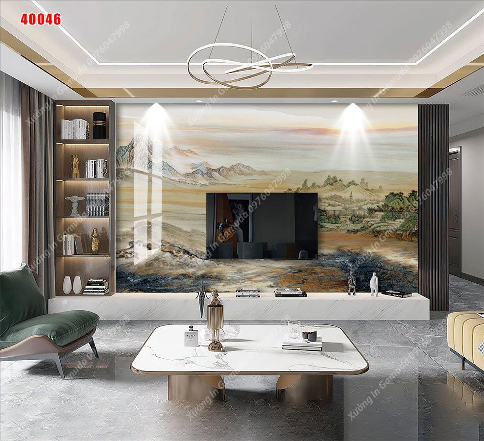 Tranh Gương Phủ Ceramic In Hình Vân Đá Sơn Thủy Hữu Tình Hiện Đại