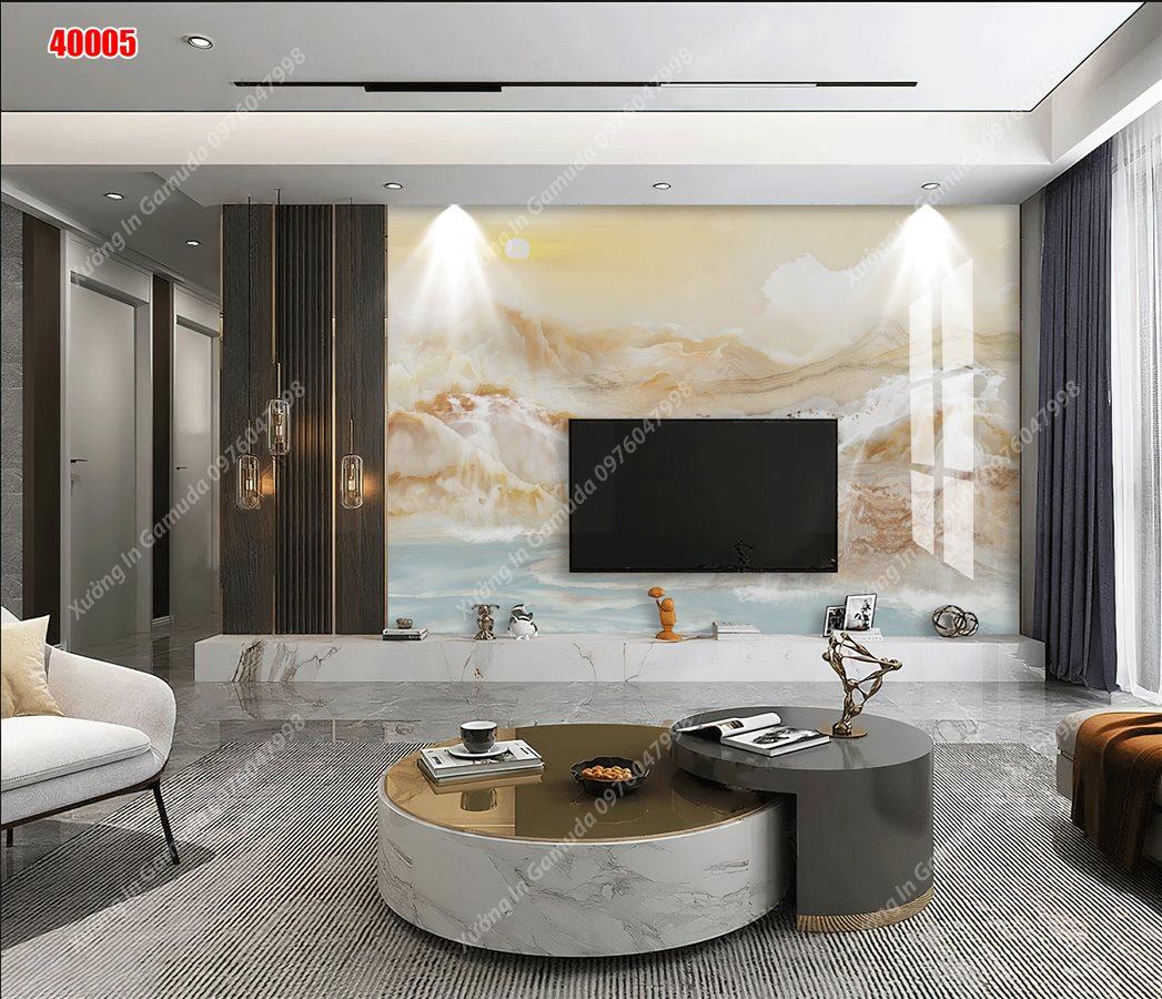  Tranh Gương Phủ Ceramic In Hình Vân Đá Sơn Thủy Hữu Tình 