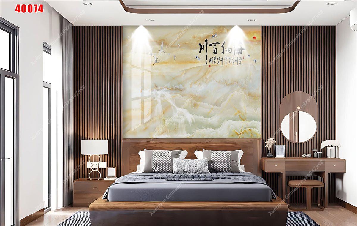 Tranh treo tường pha lê tráng gương phủ ceramic phong cảnh sơn thủy