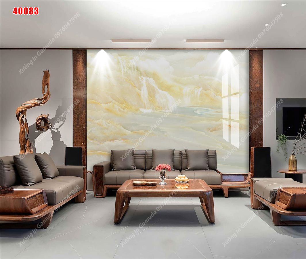 Tranh Gương Phủ Ceramic In Hình Vân Đá Sơn Thủy Hữu Tình