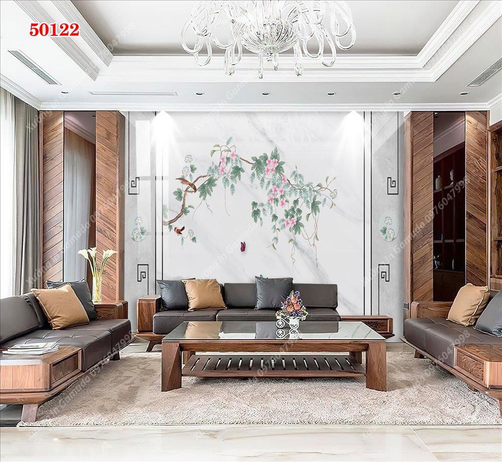 Tranh Gương Phủ Ceramic Vân Đá Và Hoa Trắng Sang Trọng- Phục Vụ Nhiệt Tình 24/24h