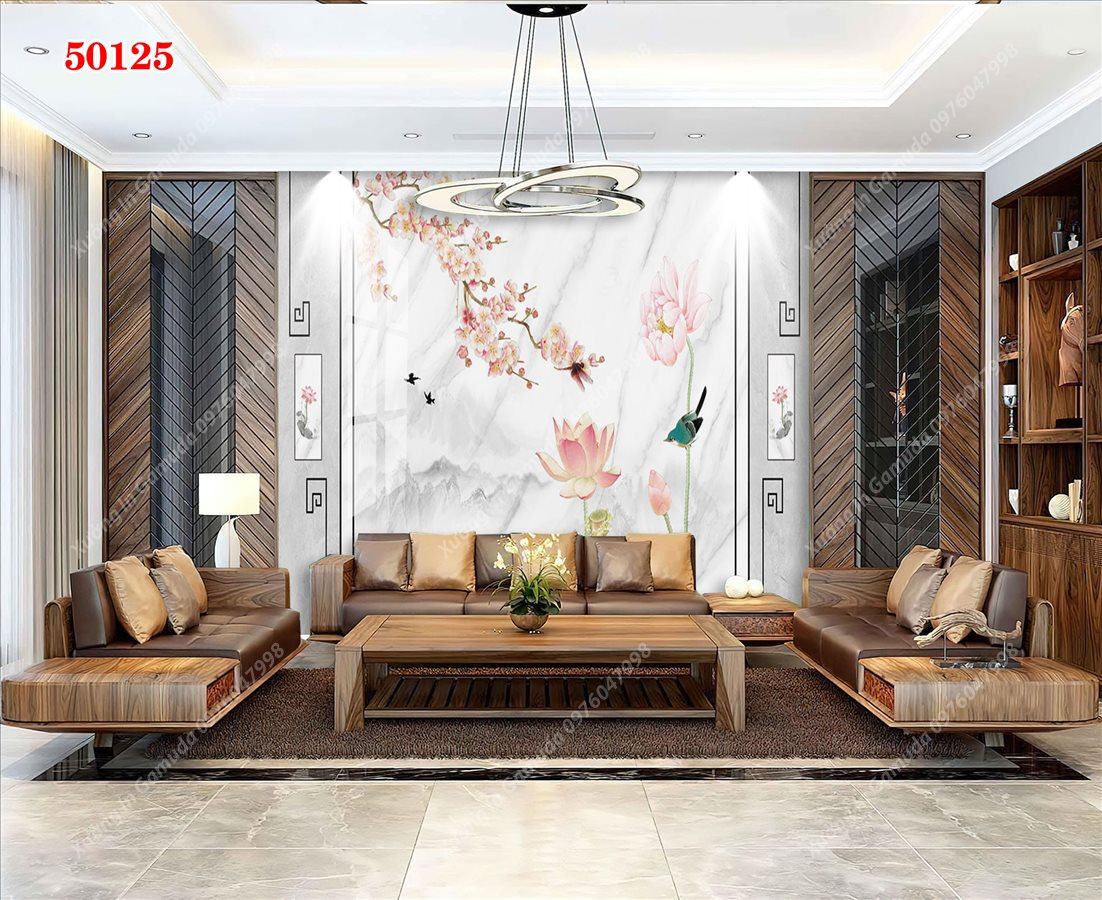 Tranh Ceramic Vân Đá Và Hoa Sen Hồng Biểu Tượng Cho Sự Yên Bình Với Khát Vọng Vươn Lên Trong Cuộc Sống