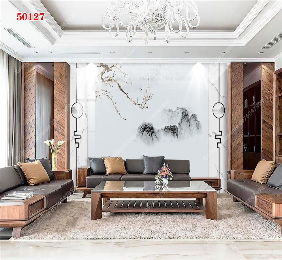 Tranh Gương Phủ Ceramic Vân Đá Và Hoa Trắng Sang Trọng- Phục Vụ Nhiệt Tình 24/24h