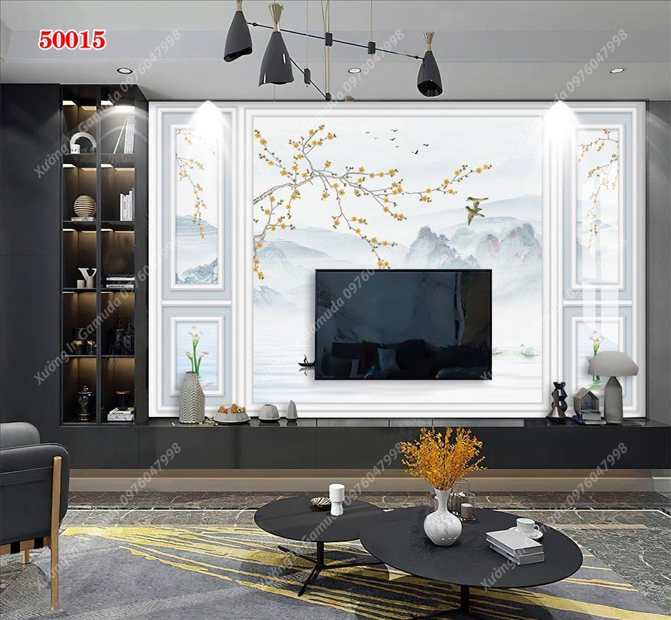 Tranh PVC Vân Đá Và Hoa 3D Trên Nền Trắng Của Núi Và Sương Tuyết- Phục Vụ Nhiệt Tình 24/24h