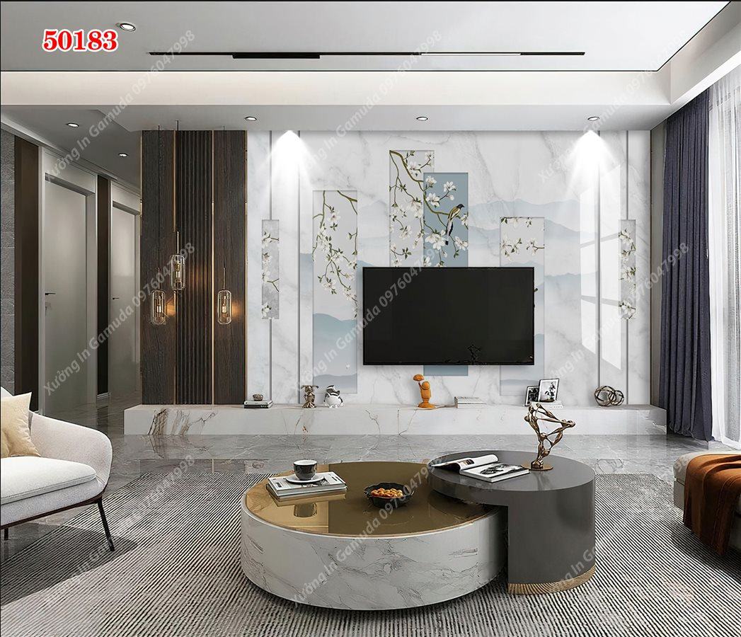 Tranh PVC Vân Đá Và Hoa Thể Hiện Độ Thẩm Mỹ - Xưởng In Gamuda In Ấn Và Sản Xuất Theo Yêu Cầu