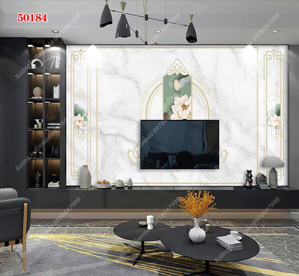 Tranh Gương Phủ Ceramic Vân Đá Và Hoa Trắng Sang Trọng- Phục Vụ Nhiệt Tình 24/24h