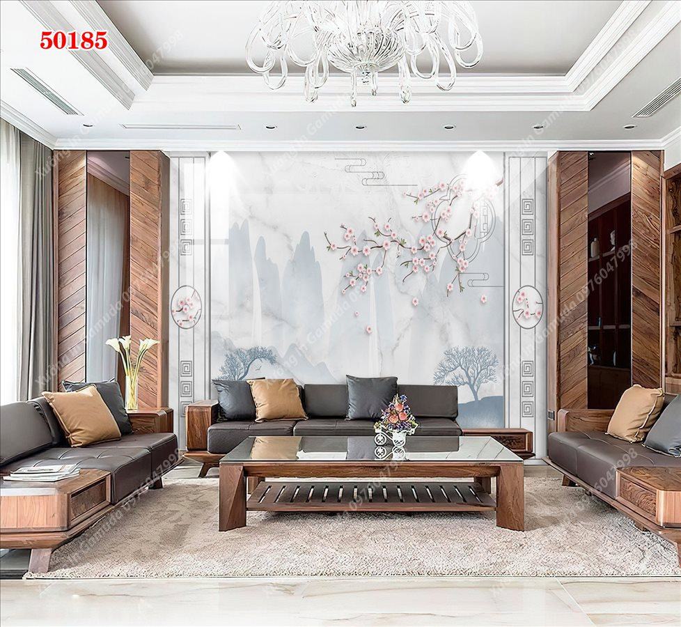 Tranh PVC Vân Đá Và Hoa 3D Trên Nền Trắng Của Núi Và Sương Tuyết- Phục Vụ Nhiệt Tình 24/24h