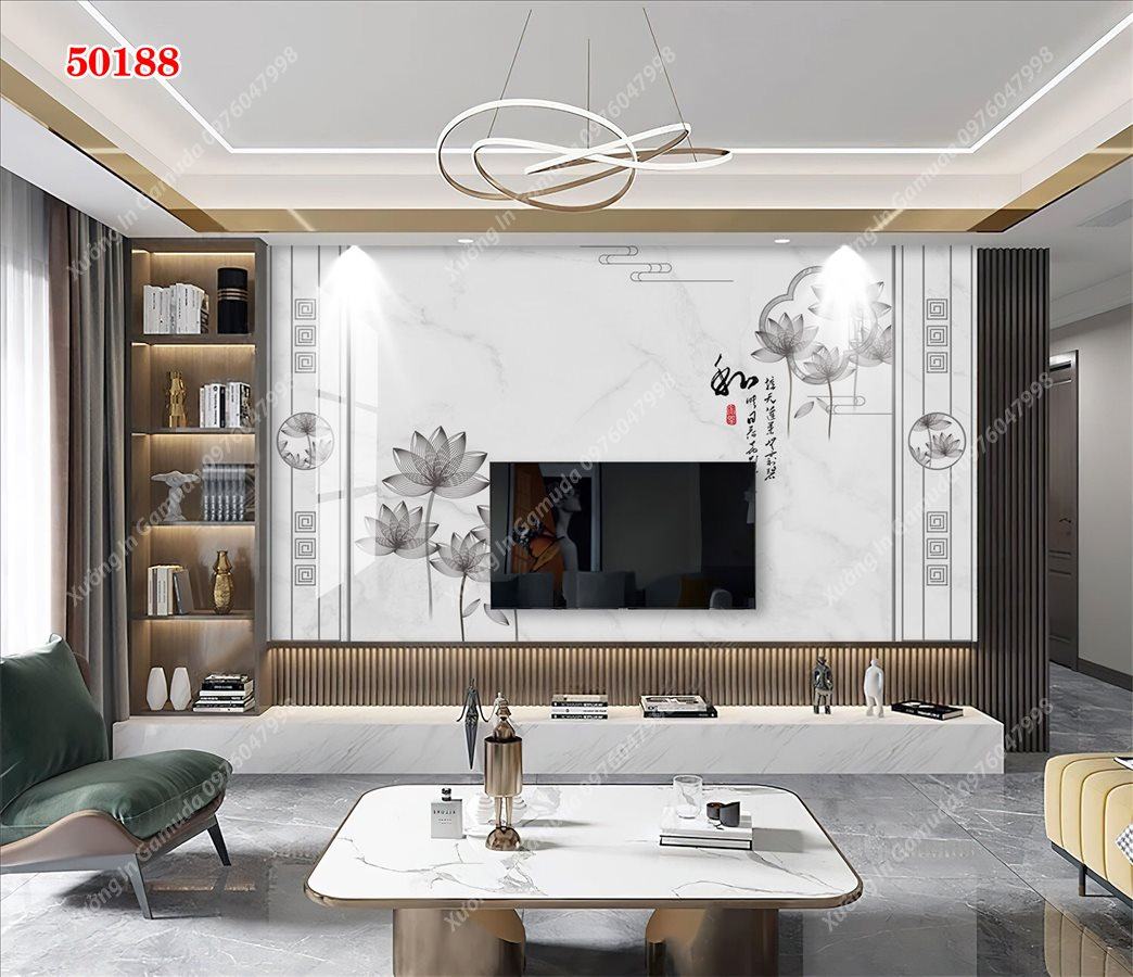 Tranh PVC Vân Đá Và Hoa Sen Biểu Tượng Cho Sự Kiên Cường Và Bất Khuât