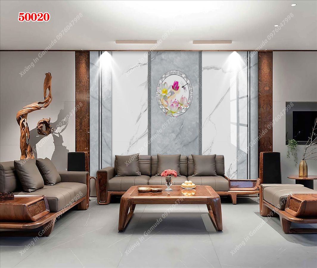 Tranh Gương Phủ Ceramic Vân Đá Và Hoa Lan Sang Trọng- Phục Vụ Nhiệt Tình 24/24h