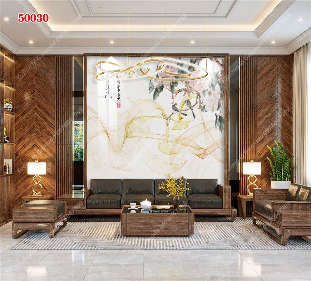 Tranh Ceramic Vân Đá Và Hoa Anh Đào Biểu Tượng Cho Sự Hạnh Phúc