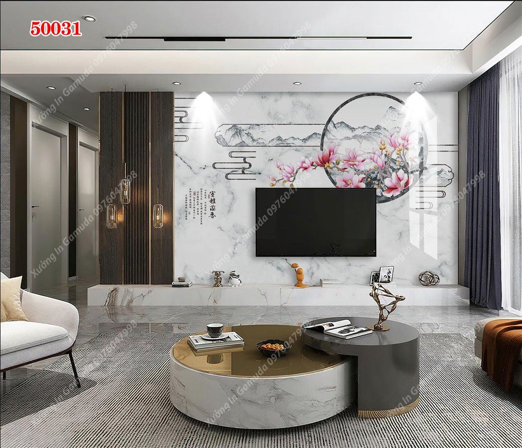 Tranh Ceramic Vân Đá Và Hoa Anh Đào Biểu Tượng Cho Sự Hạnh Phúc