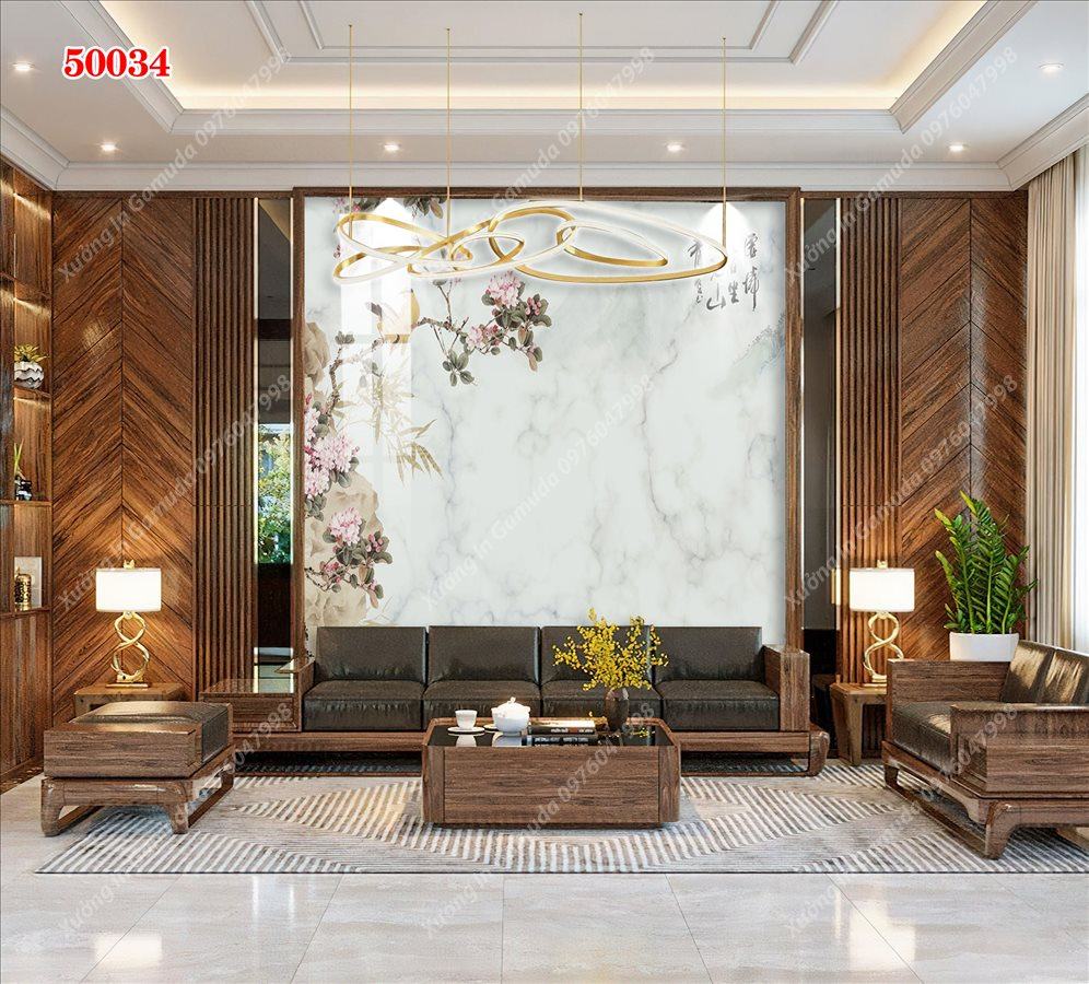 Tranh Gương Phủ Ceramic Vân Đá Và Hoa Trắng Sang Trọng- Phục Vụ Nhiệt Tình 24/24h