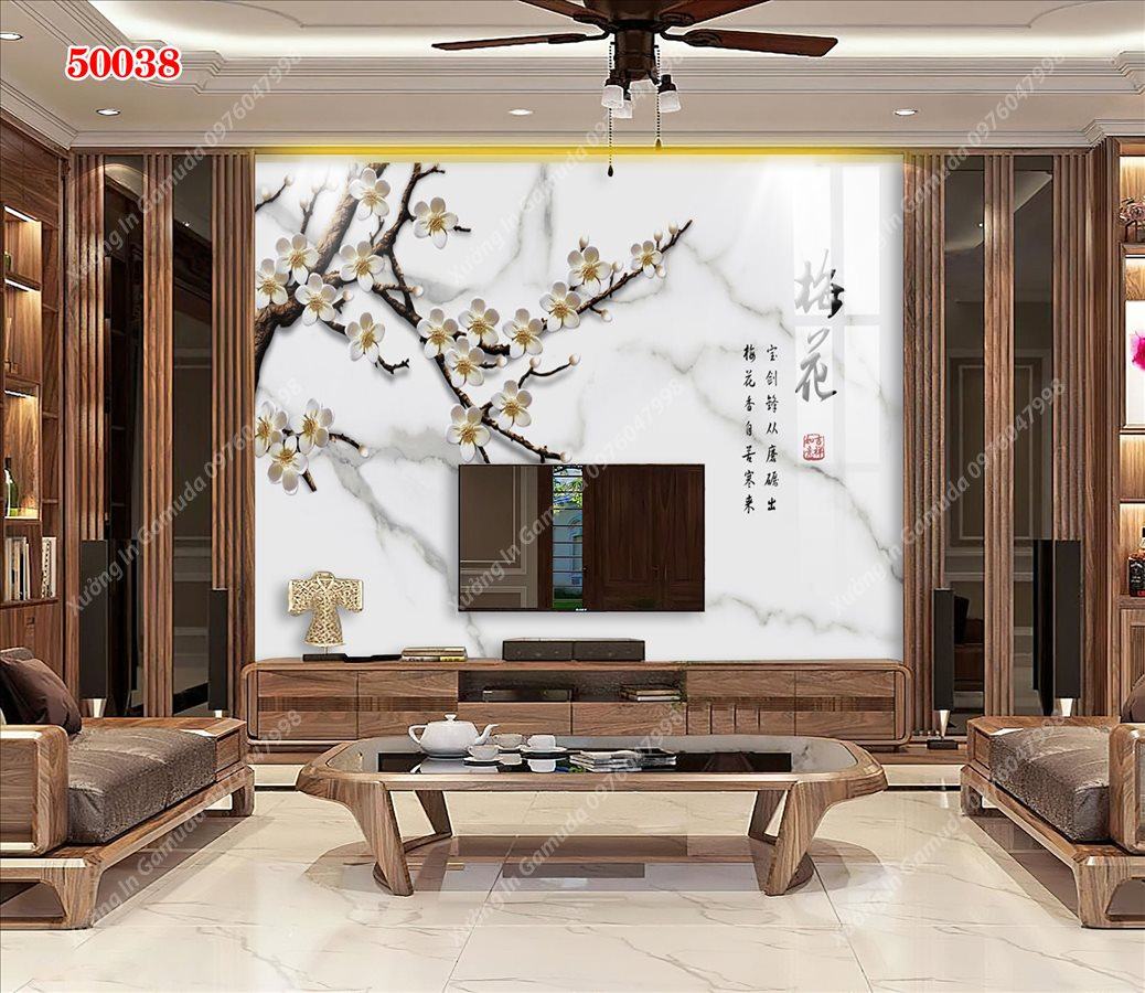 Tranh PVC Vân Đá Và Hoa Thể Hiện Độ Thẩm Mỹ - Xưởng In Gamuda In Ấn Và Sản Xuất Theo Yêu Cầu