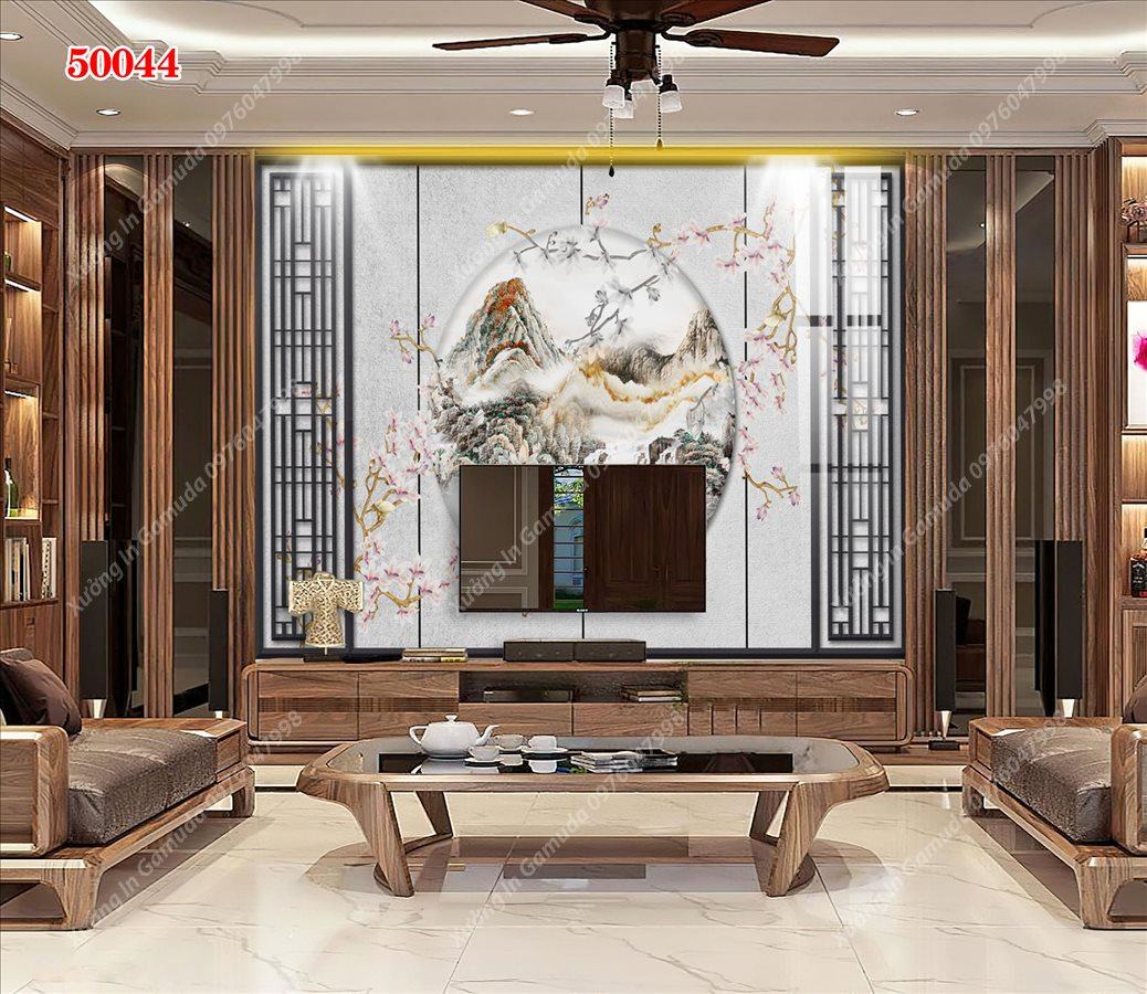 Tranh Ceramic Vân Đá Và Hoa Anh Đào Biểu Tượng Cho Sự Hạnh Phúc