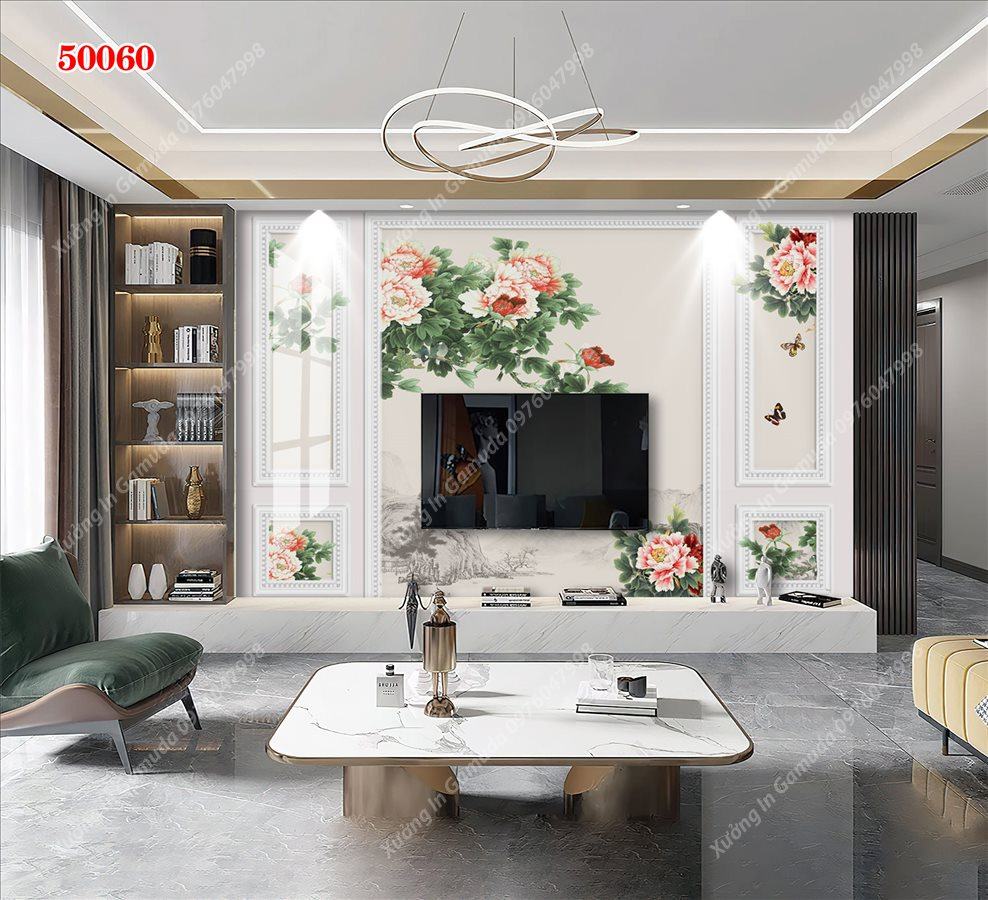 Tranh Ceramic Vân Đá Và Hoa 3D Sang Trọng Với Gam Màu Sáng