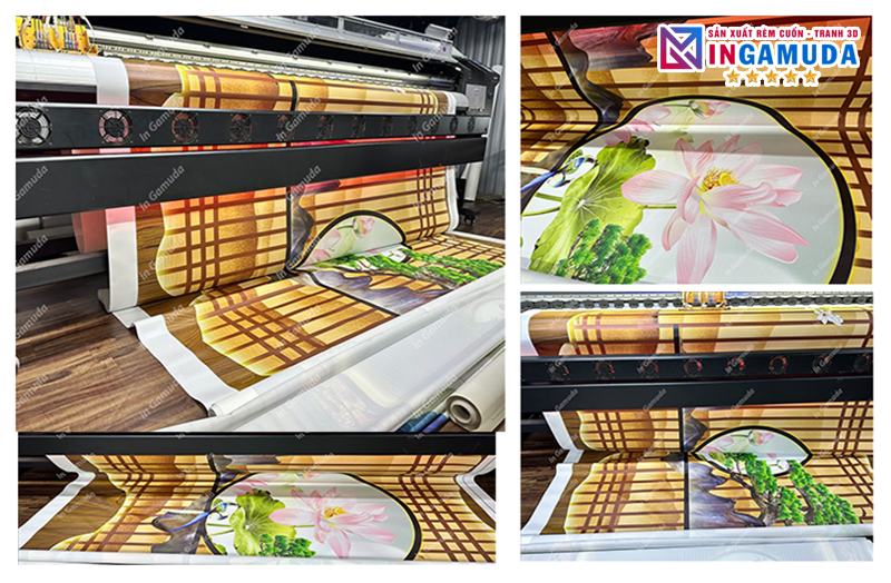 Tranh dán tường quán đông y dưỡng sinh - Mẫu lam sóng hiện đại - Xưởng In Gamuda MDS:008