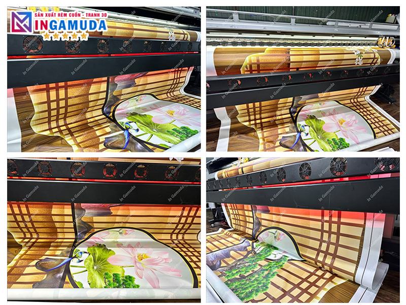 Tranh dán tường quán đông y dưỡng sinh - Mẫu lam sóng hiện đại - Xưởng In Gamuda MDS:004