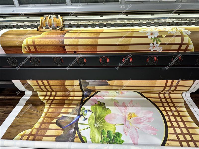 Tranh dán tường quán đông y dưỡng sinh - Mẫu lam sóng hiện đại - Xưởng In Gamuda MDS:020
