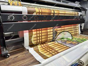 Tranh dán tường quán đông y dưỡng sinh - Mẫu lam sóng hiện đại - Xưởng In Gamuda MDS:014