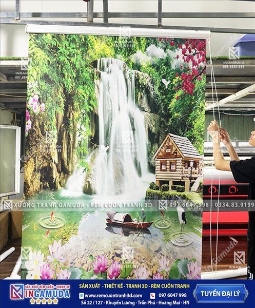 Sản phẩm rèm cuốn tranh phong thủy tại xưởng sản xuất rèm gamuda
