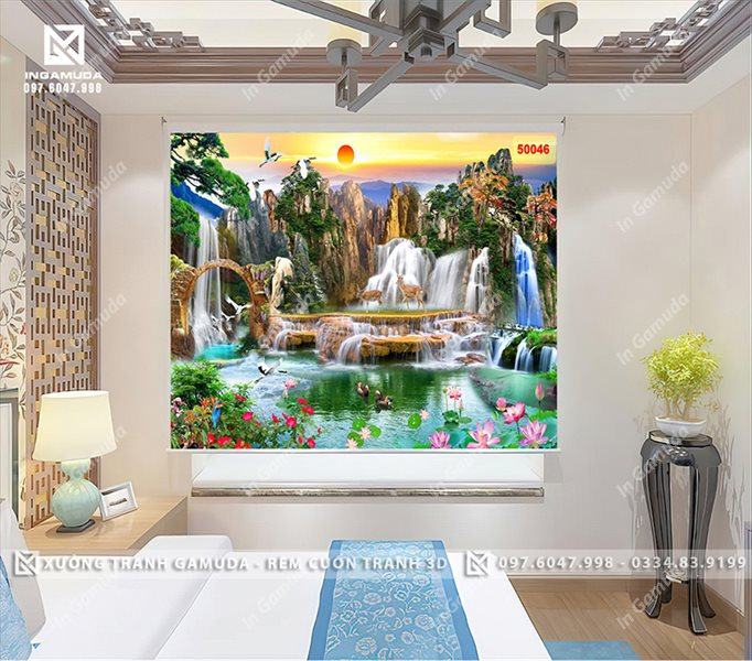 Rèm cuốn tranh 3D trang trí phòng khách