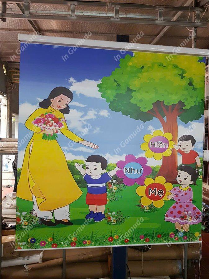 Rèm cuốn in tranh cho trường học các chủ đề vui học đến trường