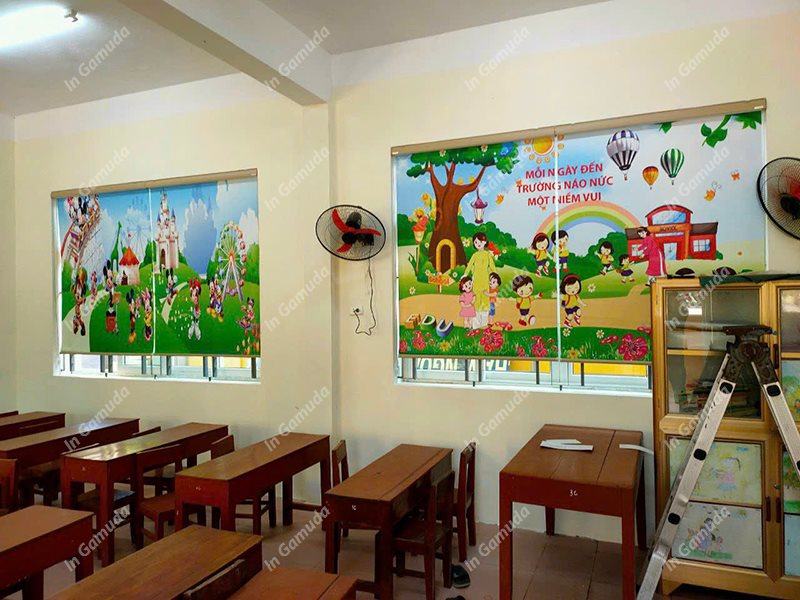 Rèm cuốn tranh cho trường tiểu học trang trí in ấn hình ảnh ngộ nghĩnh