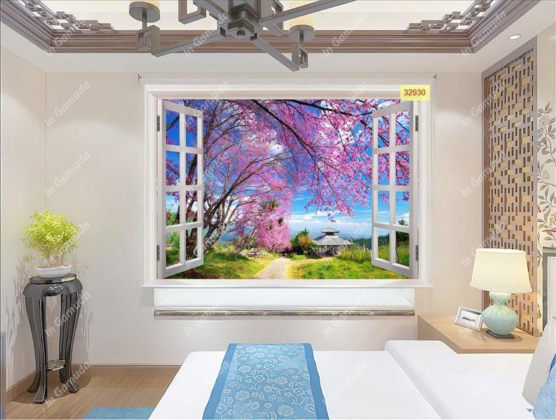 Rèm cuốn tranh cửa sổ in hình hoa anh đào
