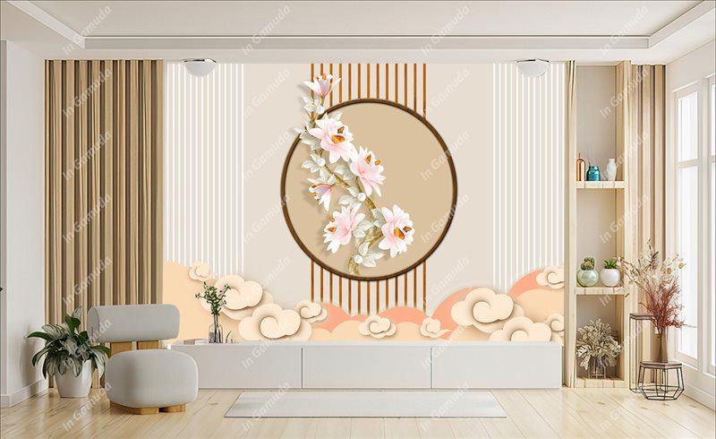 Tranh dán tường quán đông y dưỡng sinh - Mẫu lam sóng hiện đại - Xưởng In Gamuda MDS:021