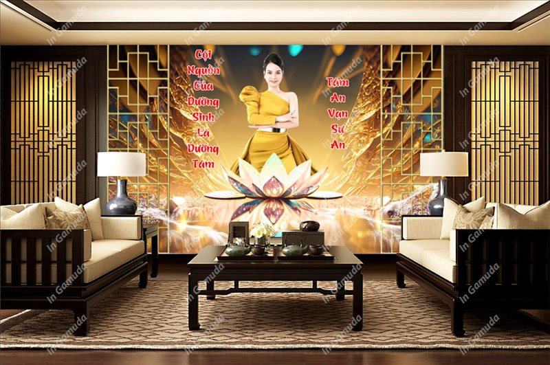 Tranh dán tường quán đông y dưỡng sinh - Mẫu lam sóng hiện đại - Xưởng In Gamuda MDS:024