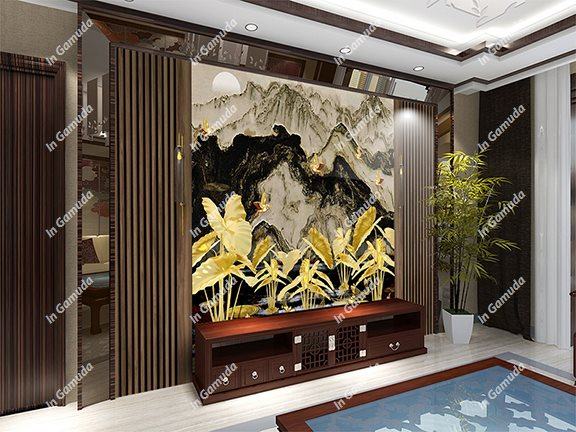 Tranh lam sóng dán tường vải lụa cao cấp tranh 5D sang trọng nền vân đá