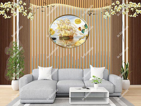 Tranh lam sóng dán tường vải lụa cao cấp tranh 5D sang trọng thuận buồm xuôi gió