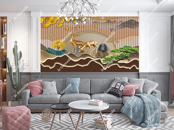 Tranh lam sóng dán tường vải lụa cao cấp tranh 5D sang trọng