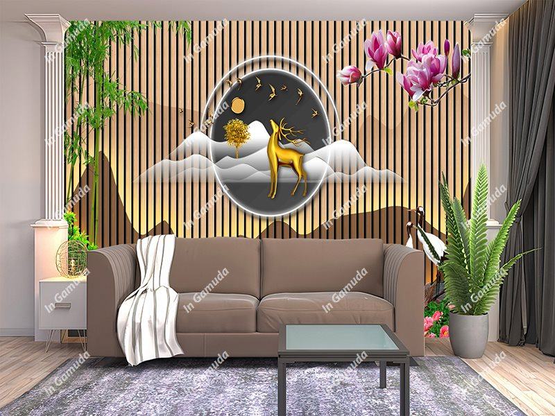 Tranh lam sóng hiện đại trang trí phòng khách mẫu mới 2023 hiện đại sang trọng hươu tài lộc hoa mộc lan