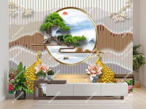 Tranh lam sóng hiện đại trang trí phòng khách mẫu mới 2023 hiện đại sang trọng chim công hoa mộc lan tùng la hán