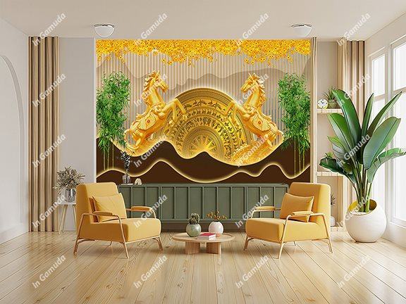 Tranh lam sóng hiện đại trang trí phòng khách mẫu mới 2023 hiện đại sang trọng song mã trống đồng