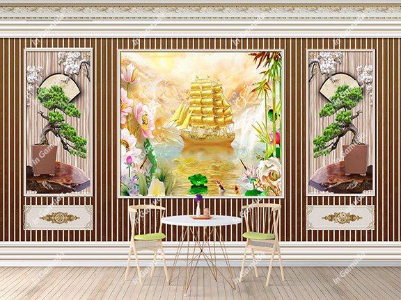 Tranh lam sóng hiện đại trang trí phòng khách mẫu mới 2023 hiện đại sang trọng thuận buồm xuôi gió